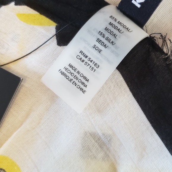 NWT Karl Lagerfeld Ikonik Print Silk Modal Large Square Frayed Edges Black Scarf - Picture 11 of 15